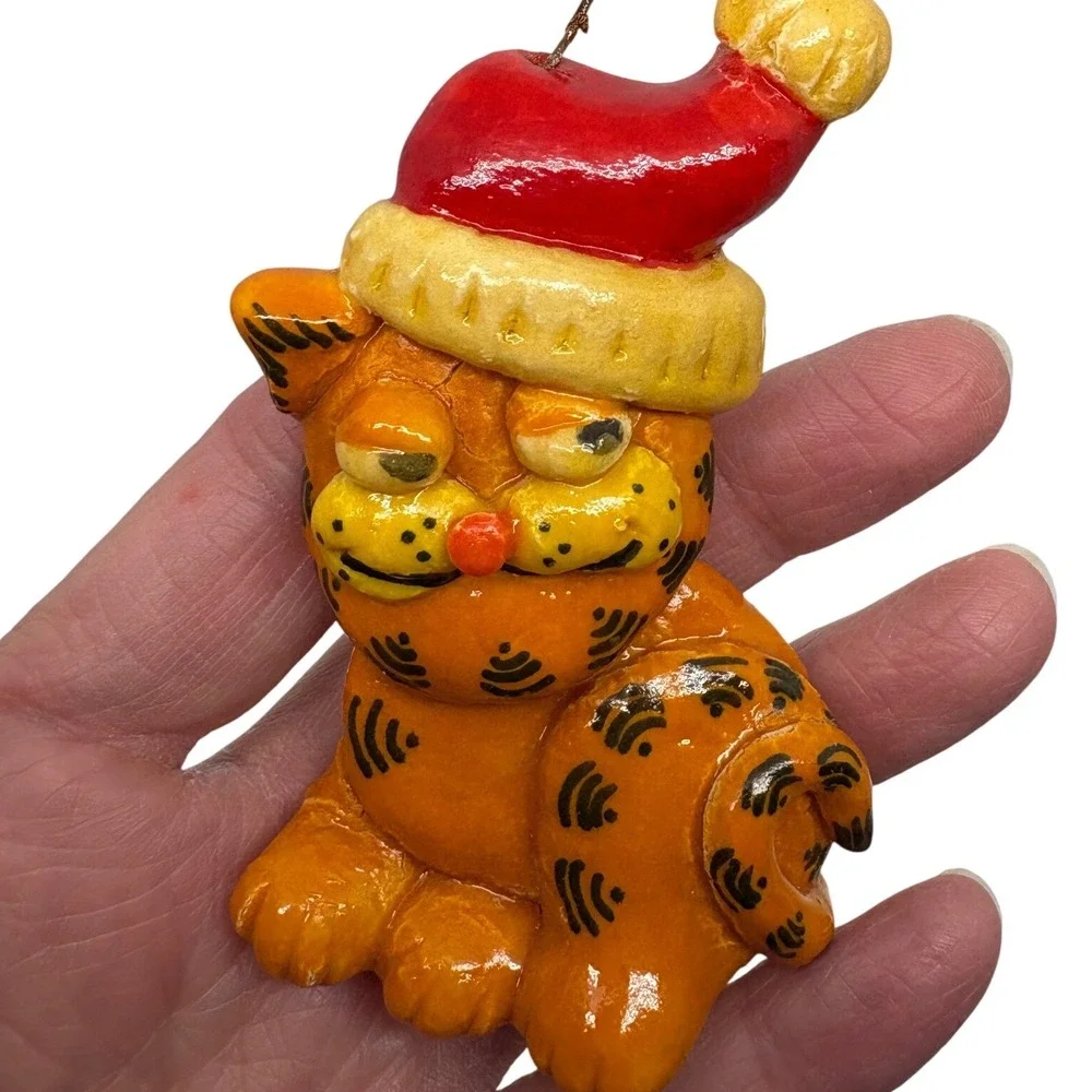 Vintage 1982 Garfield Cat Christmas Ornament Santa Hat Signed Jean 82‎ Retro 3